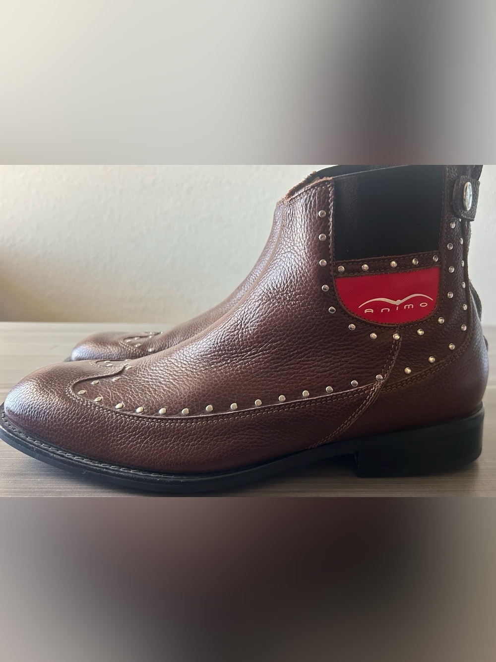 Men's Brown Leather Studded Chelsea Boots by Animo NWOT